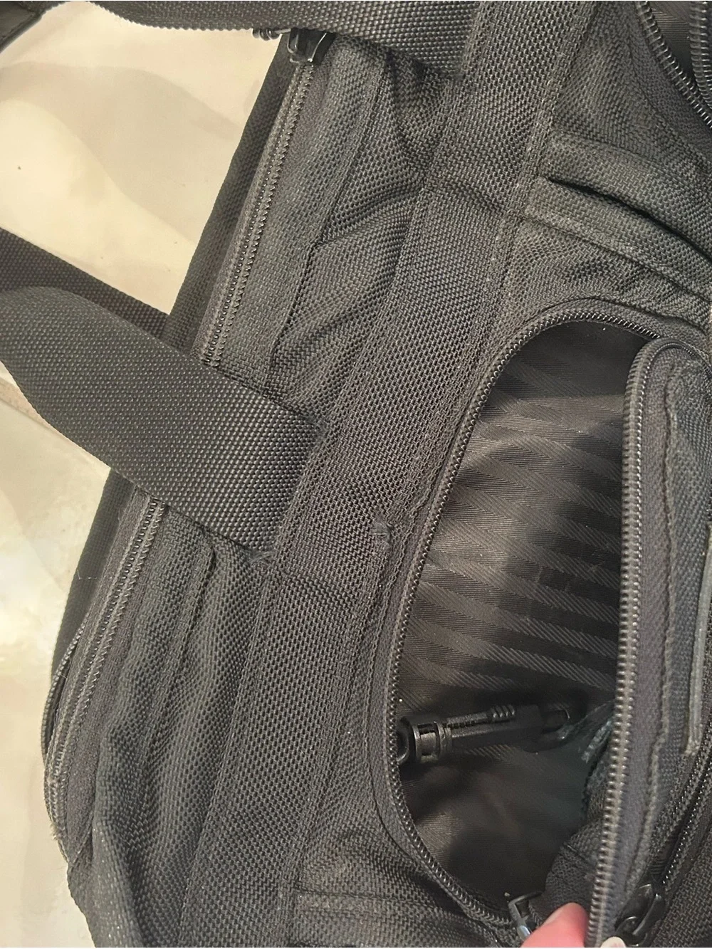 Tumi Black Nylon Laptop Briefcase with Front Zip Pockets